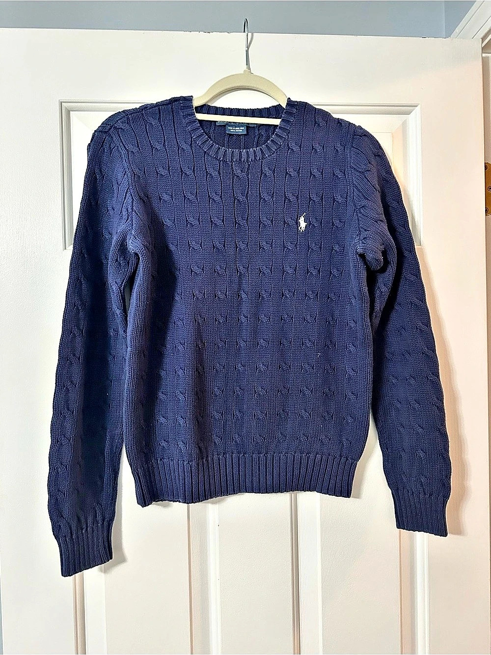 Polo Ralph Lauren Cable Knit Crewneck Sweater Blue Medium Like New